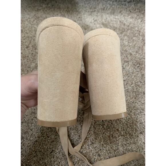 Lulus Alta Light Nude Suede Lace-Up Heel 4 inches Women's Size 11 - Picture 10 of 11